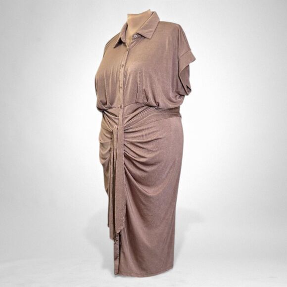 NINA PARKER Trendy Plus Size Tie-Front Ruched Shirtdress, NEW! Size 2X - Picture 3 of 9